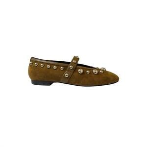 NEW BIBI LOU women's studded ballerina flat in cuero